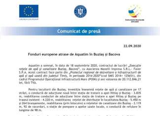 Fonduri europene atrase de Aquatim în Buziaș și Bacova