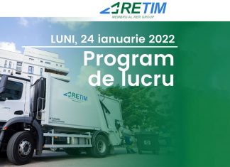 RETIM colectează deșeurile și în data de 24.01.2022, zi liberă legal