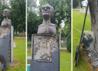 A căzut o placă de pe soclul statuii lui Deliu Petroiu din Parcul Central