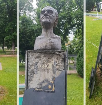 A căzut o placă de pe soclul statuii lui Deliu Petroiu din Parcul Central