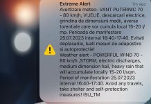 Mesaj RO-ALERT în Timișoara : vânt puternic, vijelie și descărcări electrice