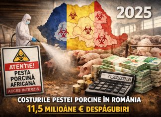 Pesta porcină în România 2025: Statul a plătit peste 11,5 mil. € în despăgubiri, Comtim fiind principalul beneficiar